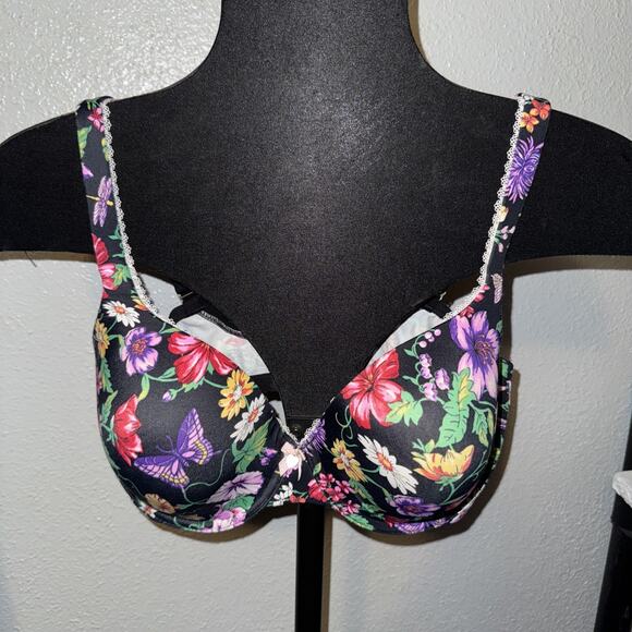 Victoria’s Secret Bra Womens Size 38D Underwire Padded Bow Floral Lace Body By V - Picture 1 of 7